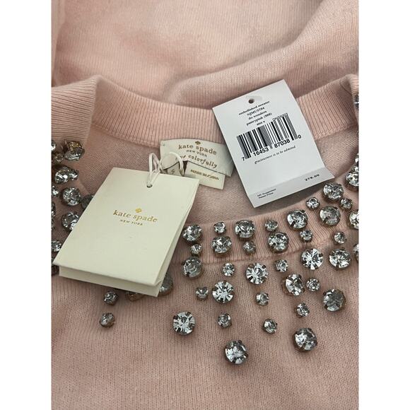 NWT Kate Spade Sweater Small Do Wonders Crystal Embellished Blush Pink NEW - Picture 3 of 5